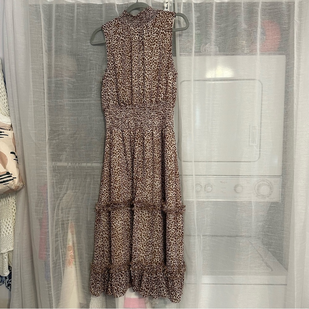 1. State Animal Print Sleeveless Midi Dress Brown & White M